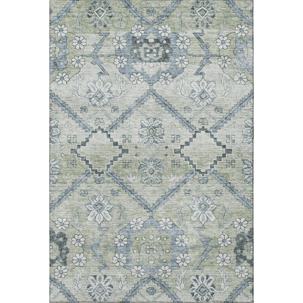 HomeRoots 8' X 10' Artichoke Green & Gray Floral Area Rug - Washable, UV Protected, Perfect for Busy Homes! 667202