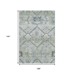 HomeRoots 9' X 12' Artichoke Green Floral Area Rug - Washable, Stain-Resistant, UV Protected for Any Space! 667203