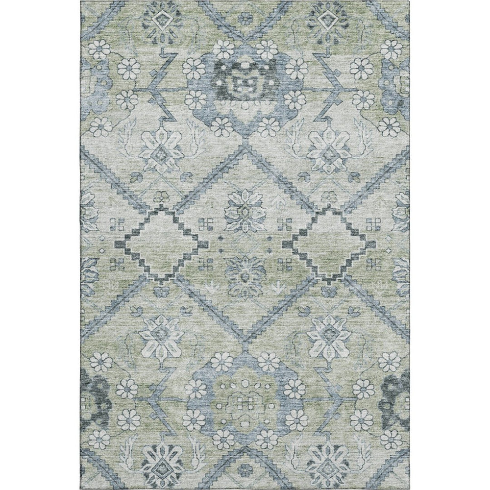HomeRoots 9' X 12' Artichoke Green Floral Area Rug - Washable, Stain-Resistant, UV Protected for Any Space! 667203