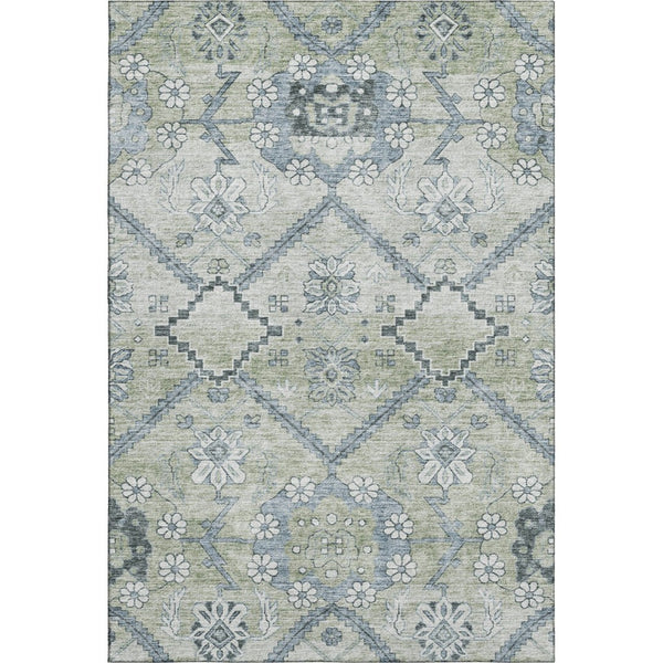HomeRoots 9' X 12' Artichoke Green Floral Area Rug - Washable, Stain-Resistant, UV Protected for Any Space! 667203