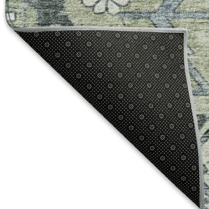 HomeRoots 9' X 12' Artichoke Green Floral Area Rug - Washable, Stain-Resistant, UV Protected for Any Space! 667203
