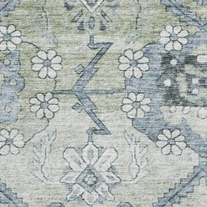 HomeRoots 9' X 12' Artichoke Green Floral Area Rug - Washable, Stain-Resistant, UV Protected for Any Space! 667203