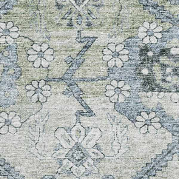 HomeRoots 9' X 12' Artichoke Green Floral Area Rug - Washable, Stain-Resistant, UV Protected for Any Space! 667203