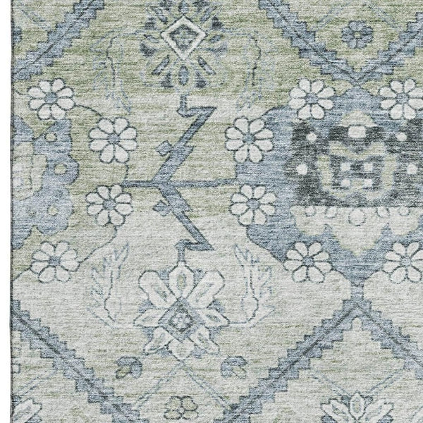 HomeRoots 9' X 12' Artichoke Green Floral Area Rug - Washable, Stain-Resistant, UV Protected for Any Space! 667203