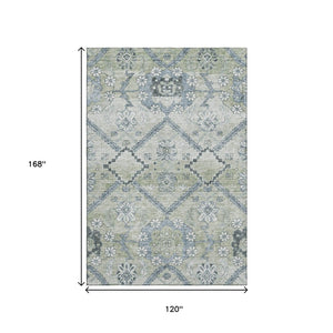 HomeRoots 10' Artichoke Green & Gray Floral Washable Area Rug - Durable, Stain-Resistant, UV Protected Elegance 667204