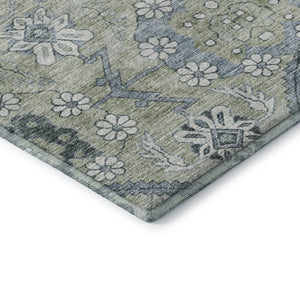 HomeRoots 10' Artichoke Green & Gray Floral Washable Area Rug - Durable, Stain-Resistant, UV Protected Elegance 667204