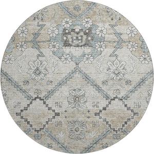 HomeRoots 8' Beige and Gray Floral Round Rug – Washable, UV Protected, Durable, Ideal for Busy Homes & Decor 667207