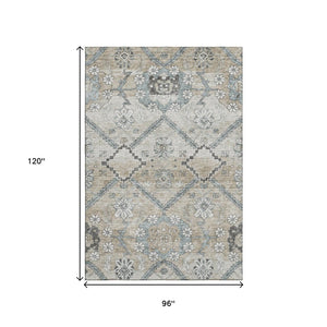 HomeRoots 8' X 10' Beige and Gray Floral Washable Area Rug – UV Protected, Stain Resistant, Ideal for Homes 667208