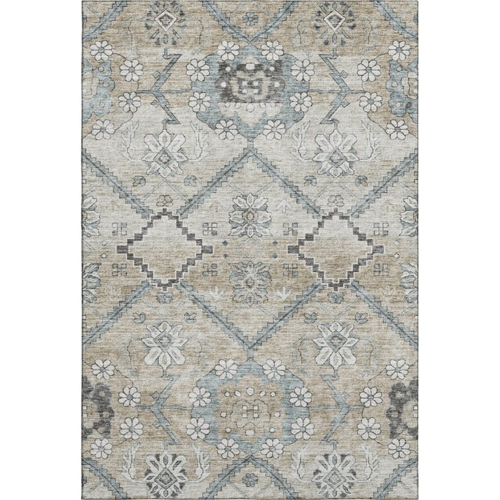 HomeRoots 8' X 10' Beige and Gray Floral Washable Area Rug – UV Protected, Stain Resistant, Ideal for Homes 667208