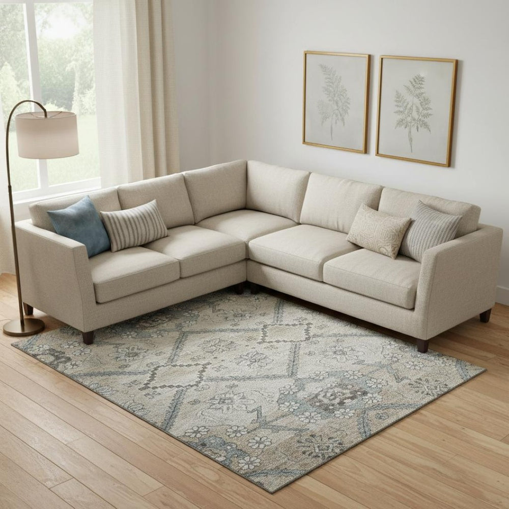 HomeRoots 8' X 10' Beige and Gray Floral Washable Area Rug – UV Protected, Stain Resistant, Ideal for Homes 667208