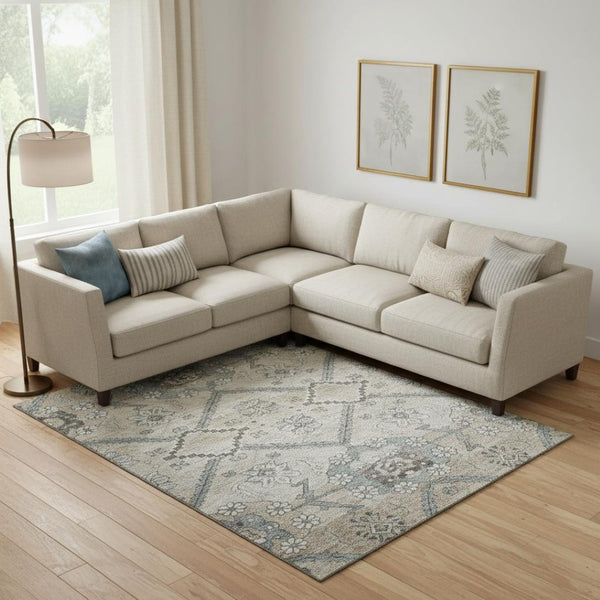HomeRoots 8' X 10' Beige and Gray Floral Washable Area Rug – UV Protected, Stain Resistant, Ideal for Homes 667208