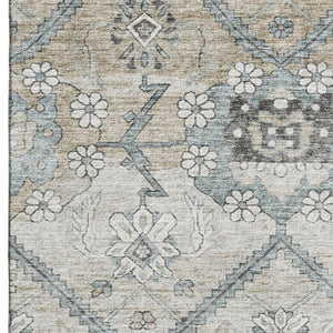 HomeRoots 8' X 10' Beige and Gray Floral Washable Area Rug – UV Protected, Stain Resistant, Ideal for Homes 667208
