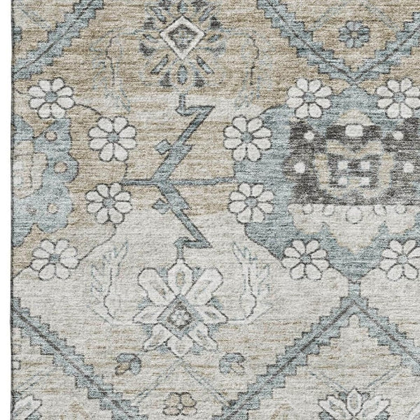 HomeRoots 8' X 10' Beige and Gray Floral Washable Area Rug – UV Protected, Stain Resistant, Ideal for Homes 667208