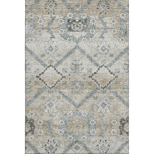 HomeRoots 9' X 12' Beige & Gray Floral Area Rug - Washable, UV Protected, Durable Design for High Traffic Homes 667209