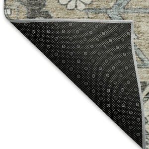 HomeRoots 9' X 12' Beige & Gray Floral Area Rug - Washable, UV Protected, Durable Design for High Traffic Homes 667209