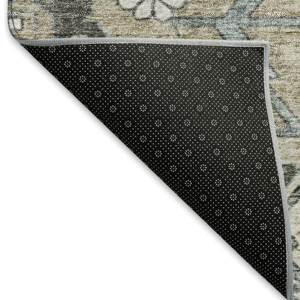 HomeRoots 9' X 12' Beige & Gray Floral Area Rug - Washable, UV Protected, Durable Design for High Traffic Homes 667209