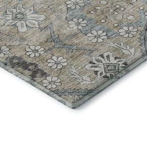 HomeRoots 9' X 12' Beige & Gray Floral Area Rug - Washable, UV Protected, Durable Design for High Traffic Homes 667209