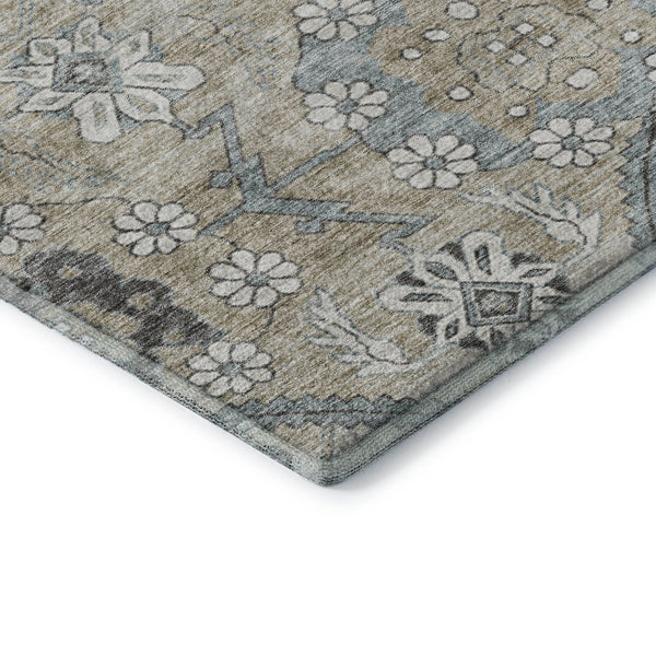 HomeRoots 9' X 12' Beige & Gray Floral Area Rug - Washable, UV Protected, Durable Design for High Traffic Homes 667209