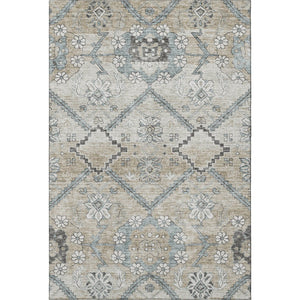 HomeRoots 9' X 12' Beige & Gray Floral Area Rug - Washable, UV Protected, Durable Design for High Traffic Homes 667209
