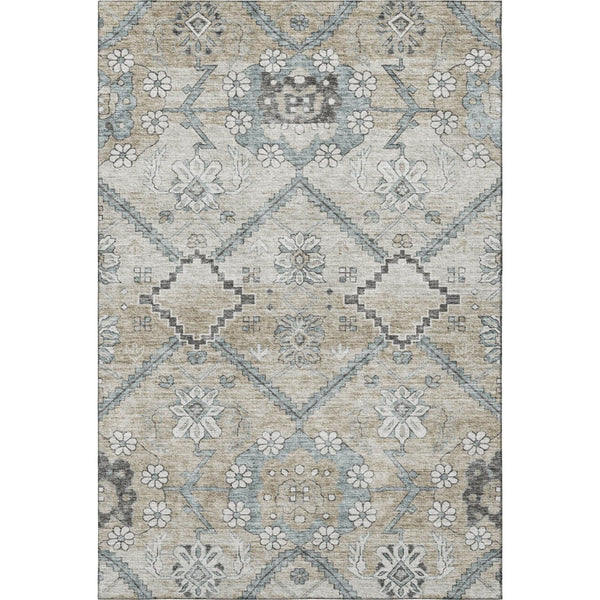 HomeRoots 9' X 12' Beige & Gray Floral Area Rug - Washable, UV Protected, Durable Design for High Traffic Homes 667209