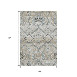 HomeRoots 9' X 12' Beige & Gray Floral Area Rug - Washable, UV Protected, Durable Design for High Traffic Homes 667209