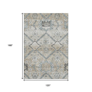 HomeRoots 10' X 14' Elegant Beige and Gray Floral Washable Area Rug with UV Protection for High-Traffic Spaces 667210