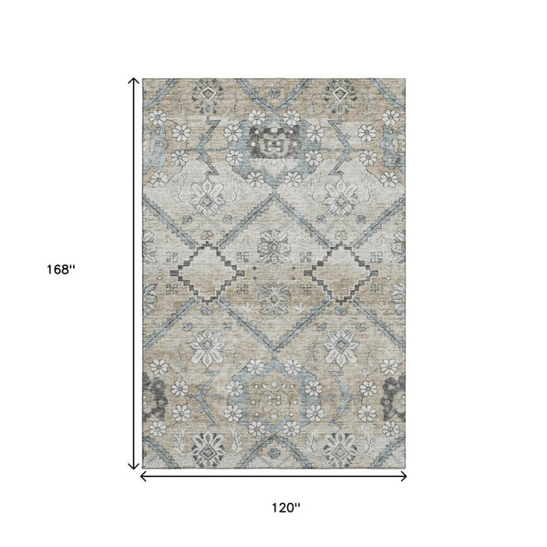 HomeRoots 10' X 14' Elegant Beige and Gray Floral Washable Area Rug with UV Protection for High-Traffic Spaces 667210