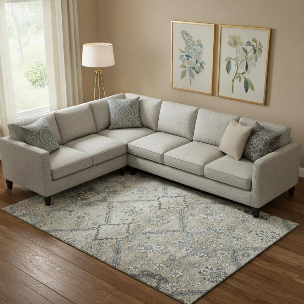 HomeRoots 10' X 14' Elegant Beige and Gray Floral Washable Area Rug with UV Protection for High-Traffic Spaces 667210