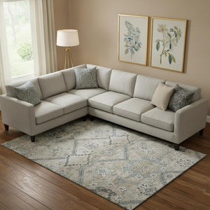 HomeRoots 10' X 14' Elegant Beige and Gray Floral Washable Area Rug with UV Protection for High-Traffic Spaces 667210
