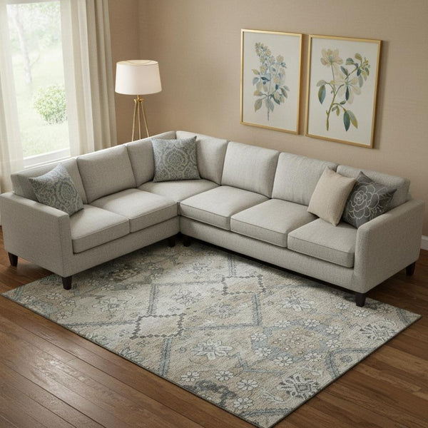 HomeRoots 10' X 14' Elegant Beige and Gray Floral Washable Area Rug with UV Protection for High-Traffic Spaces 667210