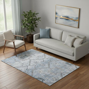 HomeRoots 5' X 8' Blue and Gray Floral Area Rug - Washable, UV Protected, Perfect for Homes with Kids & Pets! 667212