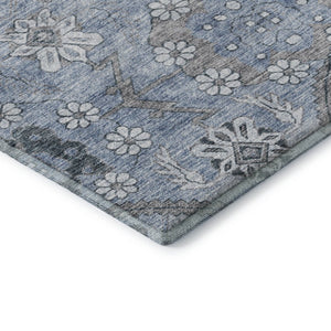 HomeRoots 8' Blue and Gray Floral Round Rug - Washable, UV Protected, Stain-Resistant for High-Traffic Areas 667213