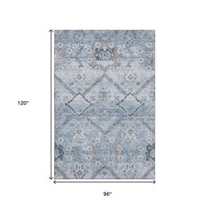 HomeRoots 8' X 10' Elegant Blue and Gray Floral Washable Area Rug – Stain Resistant with UV Protection! 667214