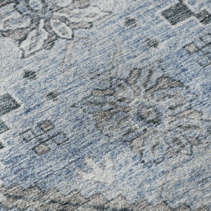 HomeRoots 8' X 10' Elegant Blue and Gray Floral Washable Area Rug – Stain Resistant with UV Protection! 667214