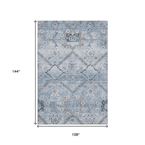 HomeRoots 9' X 12' Elegant Blue and Gray Floral Washable Area Rug with UV Protection for High-Traffic Homes 667215