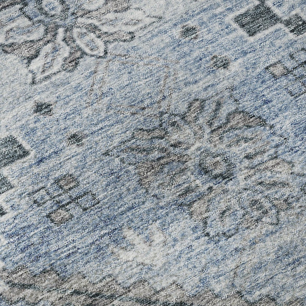 HomeRoots 9' X 12' Elegant Blue and Gray Floral Washable Area Rug with UV Protection for High-Traffic Homes 667215