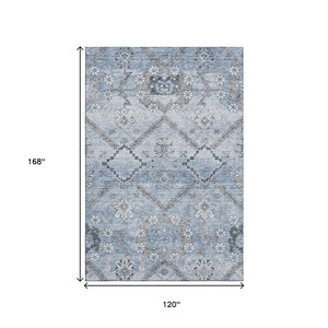 HomeRoots 10' Blue and Gray Floral Area Rug - Washable, UV Protection, Durable, Stylish for Family Spaces 667216