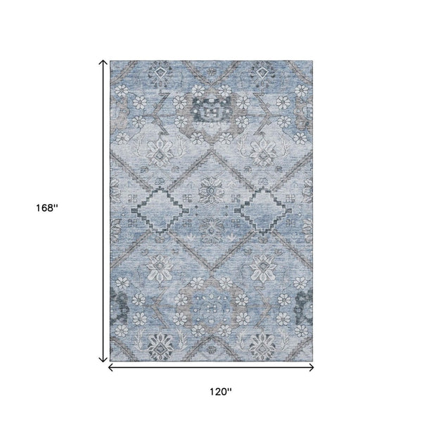 HomeRoots 10' Blue and Gray Floral Area Rug - Washable, UV Protection, Durable, Stylish for Family Spaces 667216