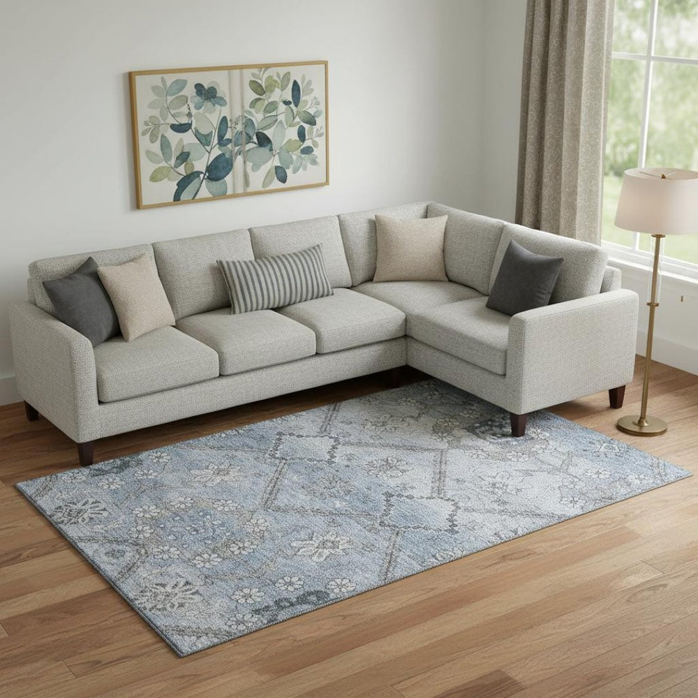 HomeRoots 10' Blue and Gray Floral Area Rug - Washable, UV Protection, Durable, Stylish for Family Spaces 667216