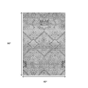 HomeRoots 5' X 8' Gray and Silver Floral Area Rug - Stylish, Washable, UV-Protected for Modern Homes & Families 667218