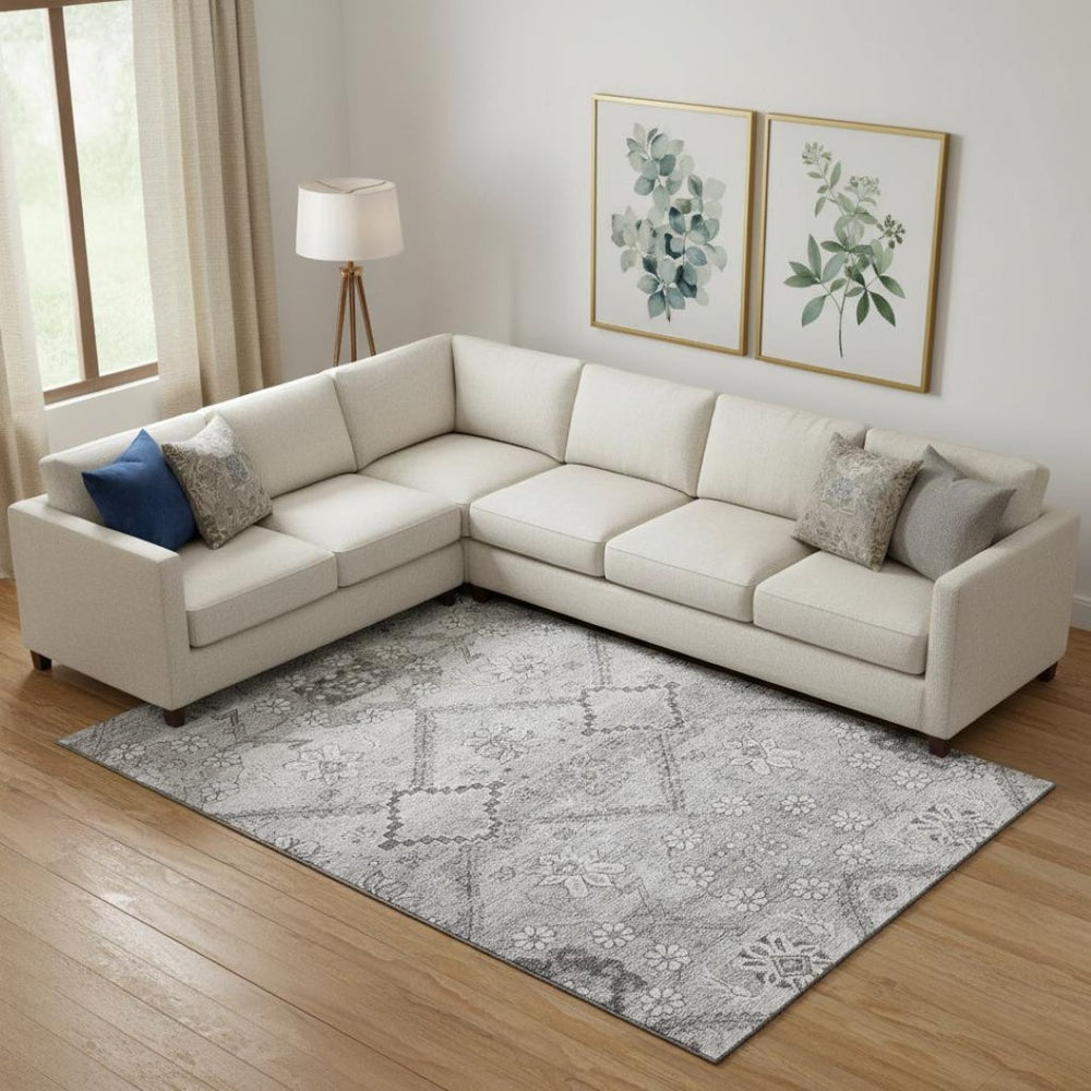 HomeRoots 8' X 10' Gray and Silver Floral Washable Area Rug – Stain Resistant, UV Protected, Perfect for Pets! 667220