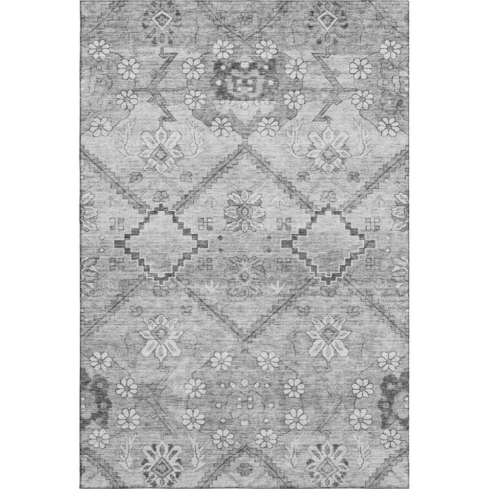 HomeRoots 8' X 10' Gray and Silver Floral Washable Area Rug – Stain Resistant, UV Protected, Perfect for Pets! 667220