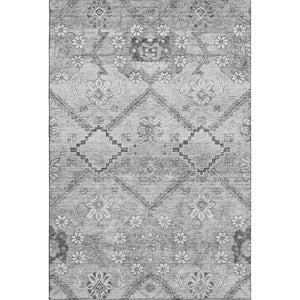 HomeRoots 8' X 10' Gray and Silver Floral Washable Area Rug – Stain Resistant, UV Protected, Perfect for Pets! 667220
