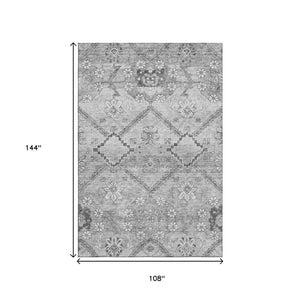 HomeRoots 9' X 12' Gray and Silver Floral Area Rug - Washable, UV Protected, Stain Resistant for Busy Homes! 667221