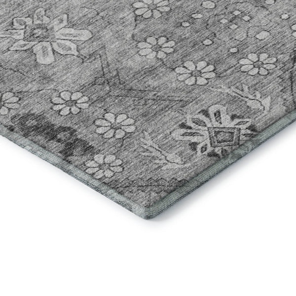 HomeRoots 9' X 12' Gray and Silver Floral Area Rug - Washable, UV Protected, Stain Resistant for Busy Homes! 667221