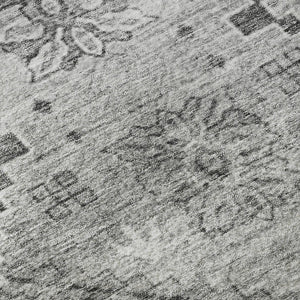 HomeRoots 9' X 12' Gray and Silver Floral Area Rug - Washable, UV Protected, Stain Resistant for Busy Homes! 667221