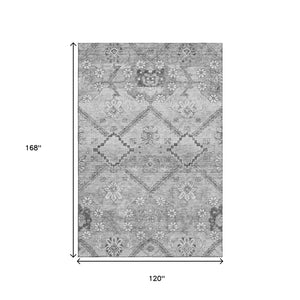 HomeRoots 10' X 14' Gray and Silver Floral Area Rug - Washable, UV-Protected, Durable for High-Traffic Spaces 667222