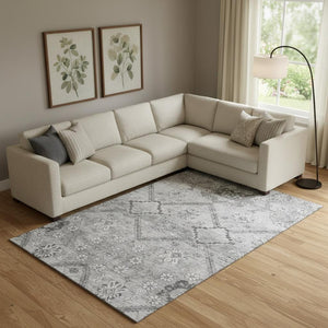 HomeRoots 10' X 14' Gray and Silver Floral Area Rug - Washable, UV-Protected, Durable for High-Traffic Spaces 667222