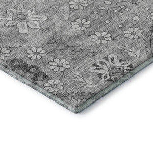 HomeRoots 10' X 14' Gray and Silver Floral Area Rug - Washable, UV-Protected, Durable for High-Traffic Spaces 667222