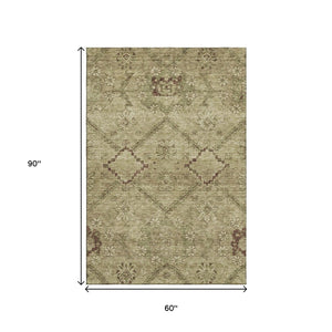 HomeRoots 5' X 8' Brown And Beige Floral Area Rug - Durable, Stain-Resistant, UV Protected for Busy Homes 667230
